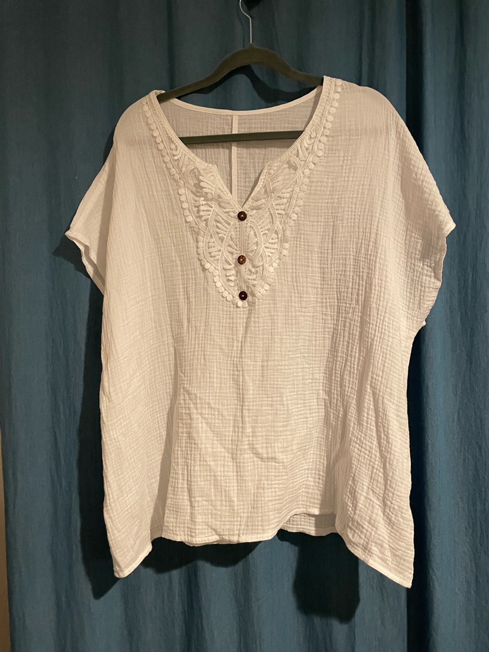 Women's White Embroidered V-Neck Top 100% cotton 3XL